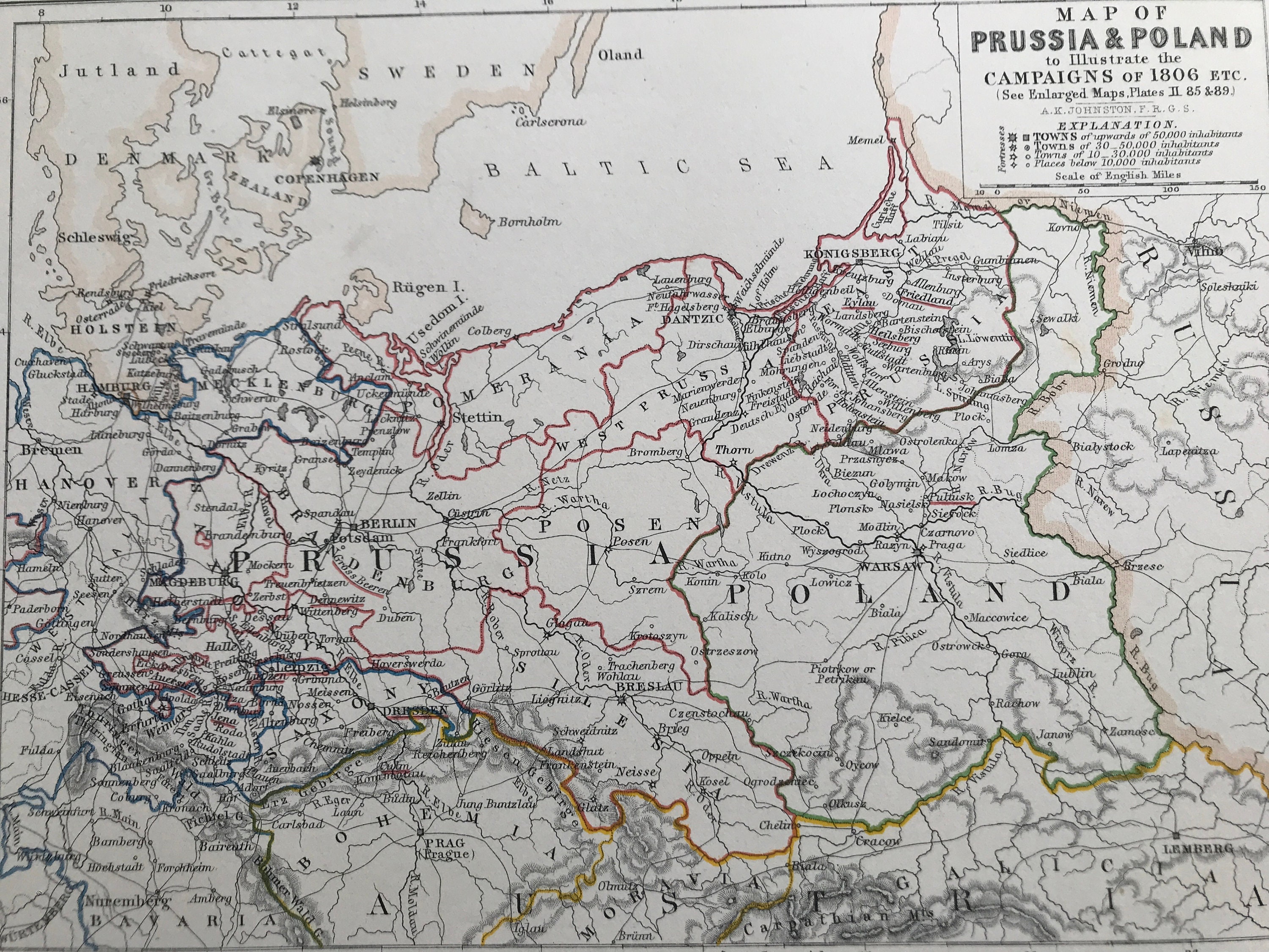 1875 Map Of Prussia Poland To Illustrate The Campaigns Of 1806 Original Antique Map Military History Available Framed