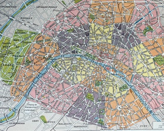 1923 Paris Original Antique Map - City Plan - France - Mounted and Matted - Available Framed