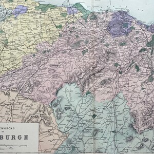 1902 Édimbourg (Environnements) Carte ancienne originale - Grande carte murale - Plan de la ville - Écosse