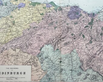 1902 Edinburgh (Environs) Original Antique Map - Large Wall Map - City Plan - Scotland