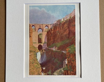 1940s Ronda, Andalusia Original Vintage Print - Spain - Guadalevin Chasm - Mounted and Matted - Available Framed