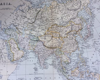 1891 ASIA Original Antique Map  - 9 x 12 Inches - Cartography - Wall Decor - Home Decor - Geography - Asian Decor - Asian History