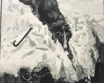 1883 Original Antique Engraving -'Lost' drawn by S. Berkeley - Victorian Decor - Winter - Sheepdog - Poem - Snowy Countryside