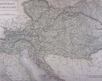 1859 AUSTRIAN DOMINIONS large rare original antique A & C Black Map - Wall Decor - Home Decor - Austria - Bohemia - Moravia - Hungary