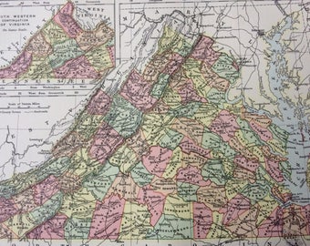 1875 Virginia Original Antique Map - US State Map - VA - United States - Vintage Wall Map - Available Framed