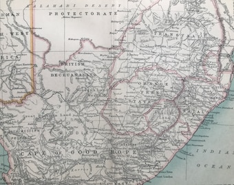 1912 South Africa Original Antique Map - Bechuanaland - Orange Free State - Natal - Transvaal - Mounted and Matted - Available Framed