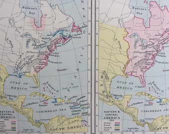 1910 Comparative Map of Eastern and Central America in 1755 and 1763 Original Antique Map, 10 x 12 inches, Available Framed US History