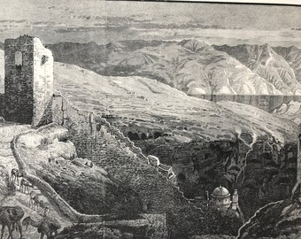 1880 Dead Sea and Mountains of Moab, from Mar Saba Original Antique Engraving - Mounted and Matted - Available Framed - Palestine