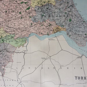 1868 grote originele antieke kaart van Yorkshire (Zuidoost) met spoorwegen, wegen en parlementaire afdelingen - Britse provincie - muurkaart