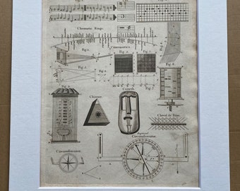 1806 Chimes, Chromatics, Circumferentor, Crowth, Chinnor Original Antique Engraving - Encyclopaedia - Mounted and Matted - Available Framed