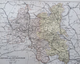 1882 Oxfordshire and Buckinghamshire Original Antique Map - Mounted and Matted - County Map - Available Framed - Cartography