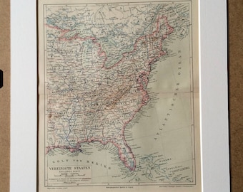 1890 United States (Eastern Section) Original Antique Map - Available Framed - USA - Vintage Map