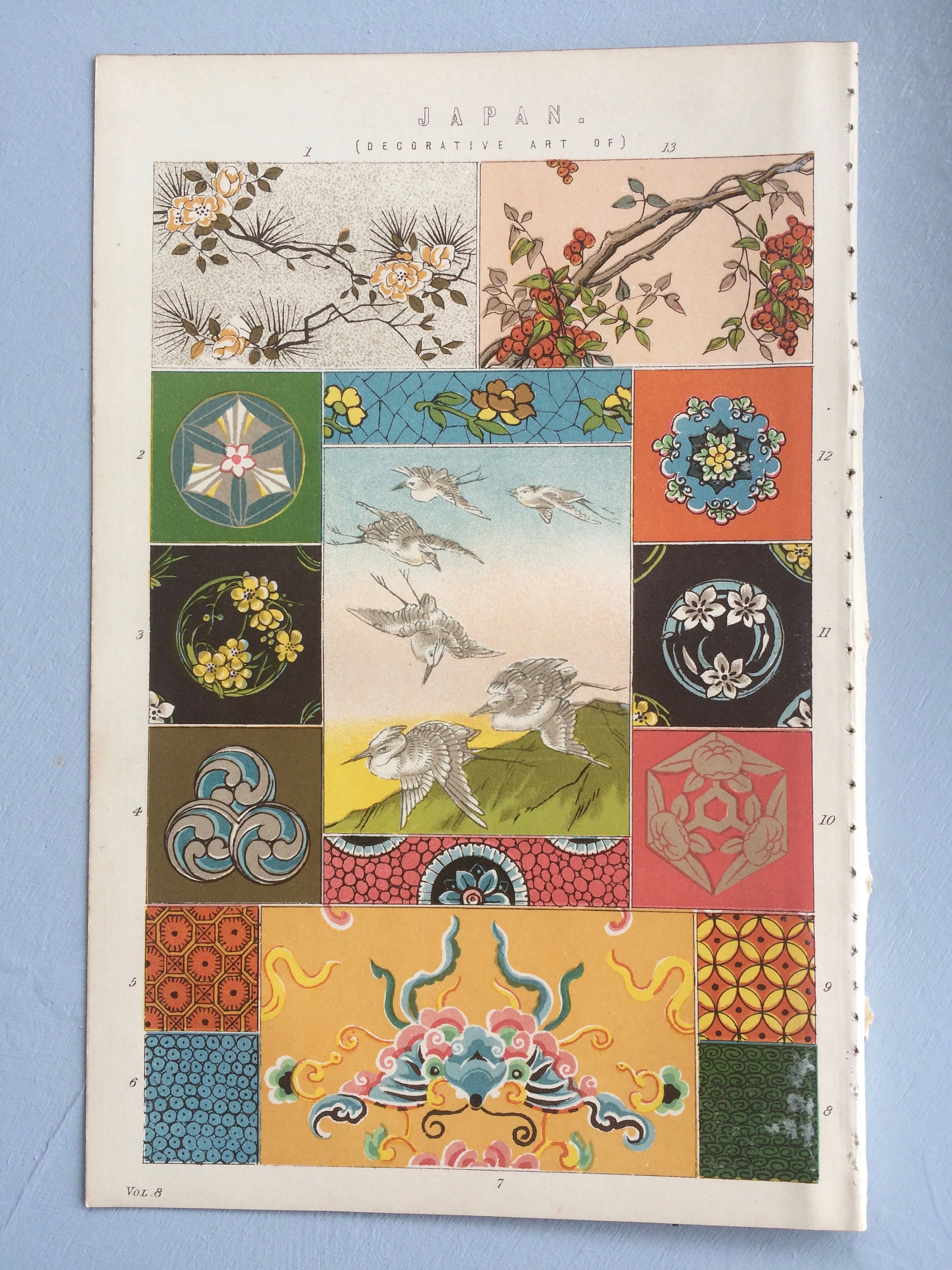 1891 Decorative Art of Japan Original Antique Lithograph - Mounted and