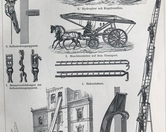 1897 Fire Protection Original Antique Print - Mounted and Matted - Fire Engine - Fire Fighter - Fireman - Available Framed