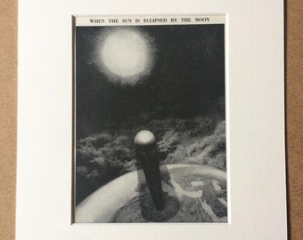 1940s Solar Eclipse Original Vintage Print - Mounted and Matted - Astronomy - Moon - Available Framed