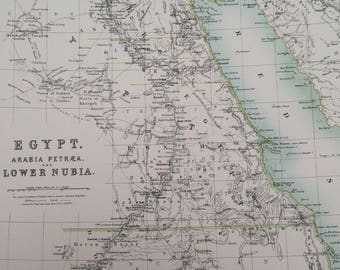 1898 Egypt, Arabia Petraea, and Lower Nubia Large Original Antique A & C Black Map - Ethiopia - Victorian Wall Decor - Wedding Gift Idea