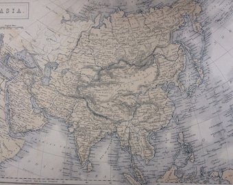 1859 ASIA large rare original antique A & C Black Map - Wall Decor - Home Decor - Asian Decor - Gift Idea