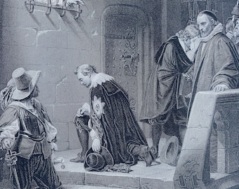 1874 Lord Strafford going to Execution Original Antique Print - Venetian History - Venice - Mounted and Matted - Available Framed