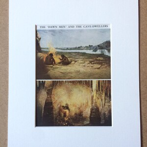 1940s The Dawn Men and the Cave Dwellers Original Vintage Print - Mounted and Matted - Prehistoric Life - Available Framed