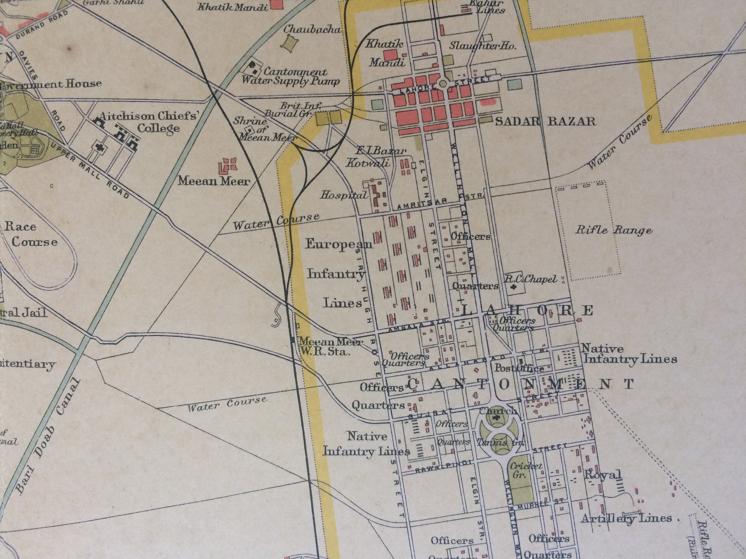 1908 Lahore and Environs Original Antique Map Available Mounted and