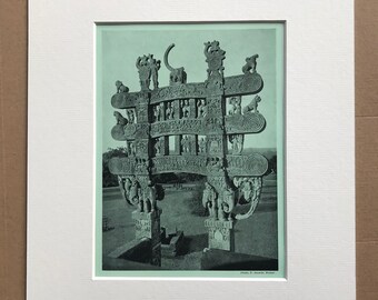 1940s Temple Mound at Sanchi in Bhopal Original Vintage Print - India - Architecture - Buddhism - Mounted and Matted - Available Framed