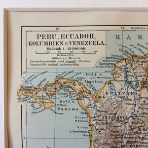 1896 Peru, Ecuador, Colombia and Venezuela Original Antique Map Available Framed Cartography South America Wall Decor image 3
