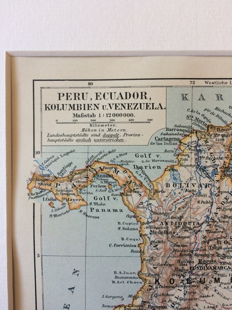 1896 Peru, Ecuador, Colombia and Venezuela Original Antique Map Available Framed Cartography South America Wall Decor image 3