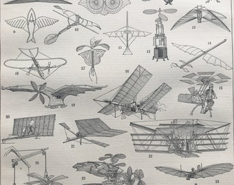 1897 Aviation Original Antique Print - Aeronautics - Flying - Airplane - Mounted and Matted - Available Framed