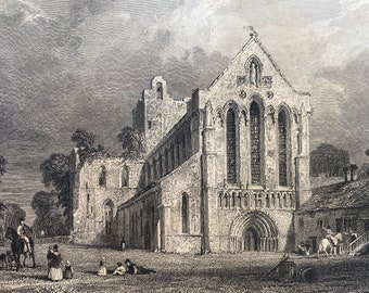 1844 Llanercost Priory, Cumberland Original Antique Print - Lanercost Priory - Cumbria - Engraving - Mounted and Matted - Available Framed