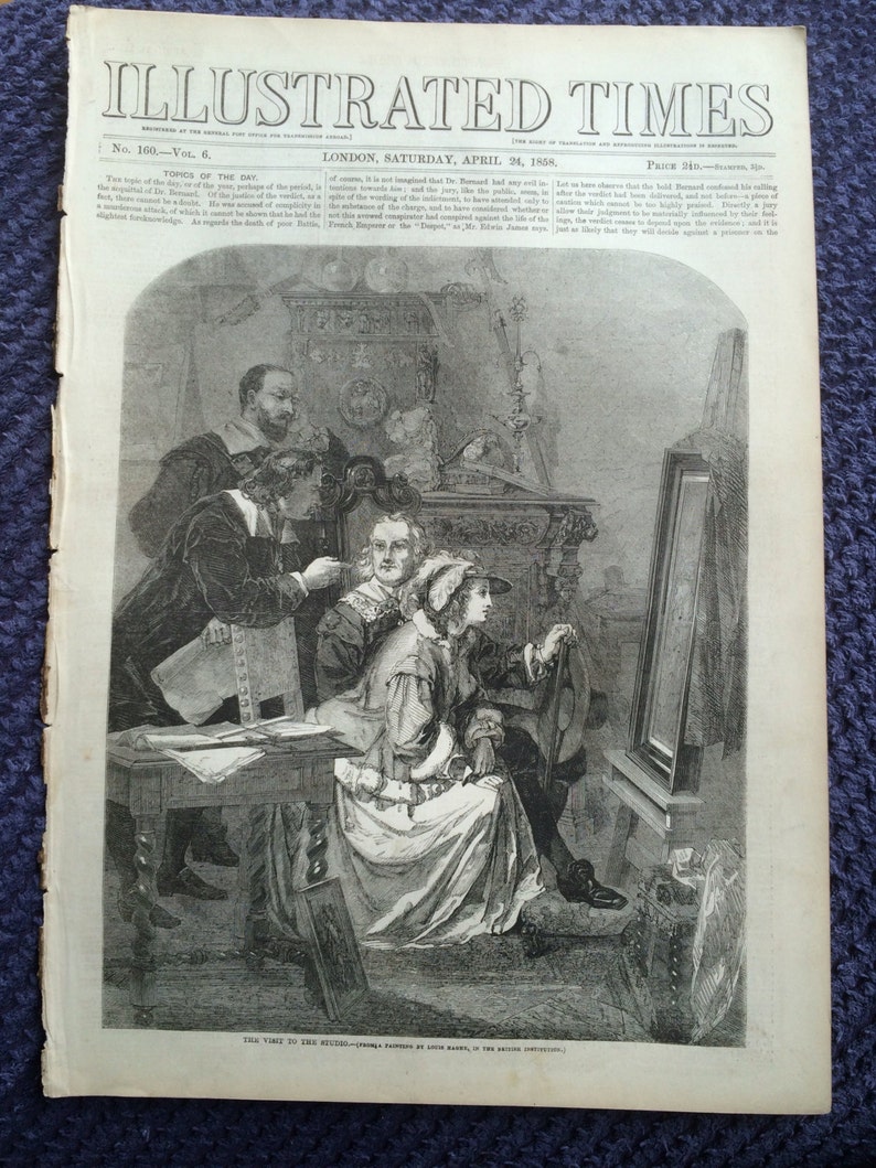 Victorian Art illustrated times 1858 The Visit to the Studio from a painting by Louis Haghe Original Antique Engraving Wall Decor