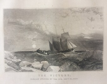 1848 The Victory, finally stopped by the Ice, Sept 30th 1829 Original Antique Engraving - Matted and Available Framed - Arctic Exploration