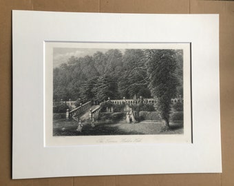 1876 The Terrace, Haddon Hall Original Antique Steel Engraving - Mounted and Matted - Bakewell, Derbyshire - England - Available Framed