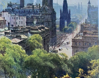 1922 Edinburgh - Princes Street from Calton Hill Original Antique Print - Scotland - Mounted and Matted - Available Framed