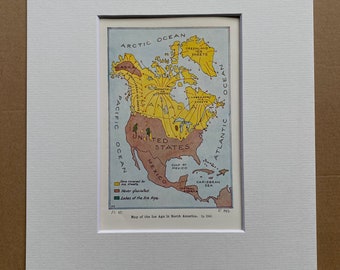 1931 Map of the Ice Age in North America Original Antique Print - Geology - Mounted and Matted - Available Framed