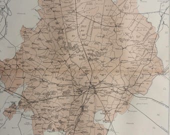 1868 Huntingdonshire Original Antique Map - UK County - England County - Wall Decor