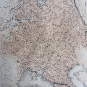 1859 RUSSIA in EUROPE extra large rare original antique A & C Black Map -Baltics, Estonia, Lithuania, Finland, Latvia - Russian History