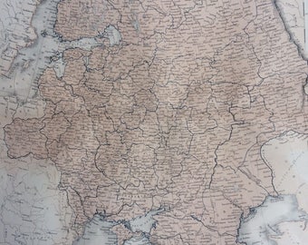 1859 RUSSIA in EUROPE extra large rare original antique A & C Black Map -Baltics, Estonia, Lithuania, Finland, Latvia - Russian History