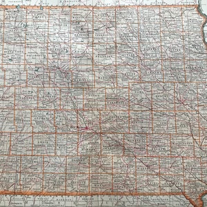 Grande carte antique originale de l'Iowa de 1903 - Carte de l'État indiquant les cantons, les chaînes de montagnes et l'altitude