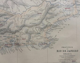 1871 Province of Rio de Janeiro, Brazil Original Antique Map - Cartography - Unusual Map - Brazilian History - Wall Decor - Available Framed