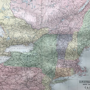 1876 Verenigde Staten (noordoost) en Canada extra grote originele antieke zwarte kaart A & C - Ontario - VS - kaart grote muur - muurdecoratie