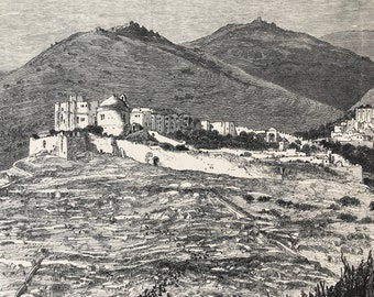 1880 Franciscan Monastery, Ain Karim - Jerusalem Original Antique Engraving - Mounted and Matted - Available Framed - Palestine - Israel