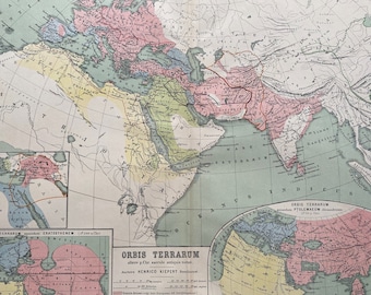 1892 Orbis Terrarum Large Original Antique Ancient History Map with inset Ptolemy Map - Antique World Map - Ancient History - Classics