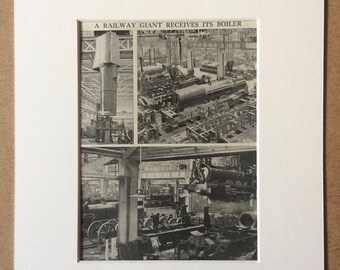 1940s A Railway Giant receives its boiler Original Vintage Print - Mounted and Matted - Train - Railway - Locomotive - Available Framed