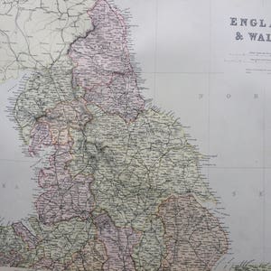 1882 ENGLAND & WALES (North) große original antike Karte, 15 x 22 Zoll, Home Decor, Kartographie, Geographie, Vintage Decor, Wandkarte