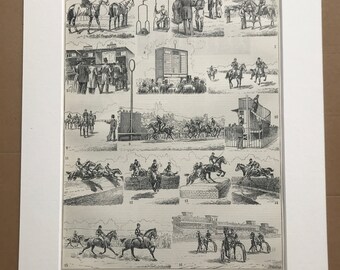 1897 Racecourses Original Antique Print - Horse Racing - Steeplechase - Mounted and Matted - Available Framed