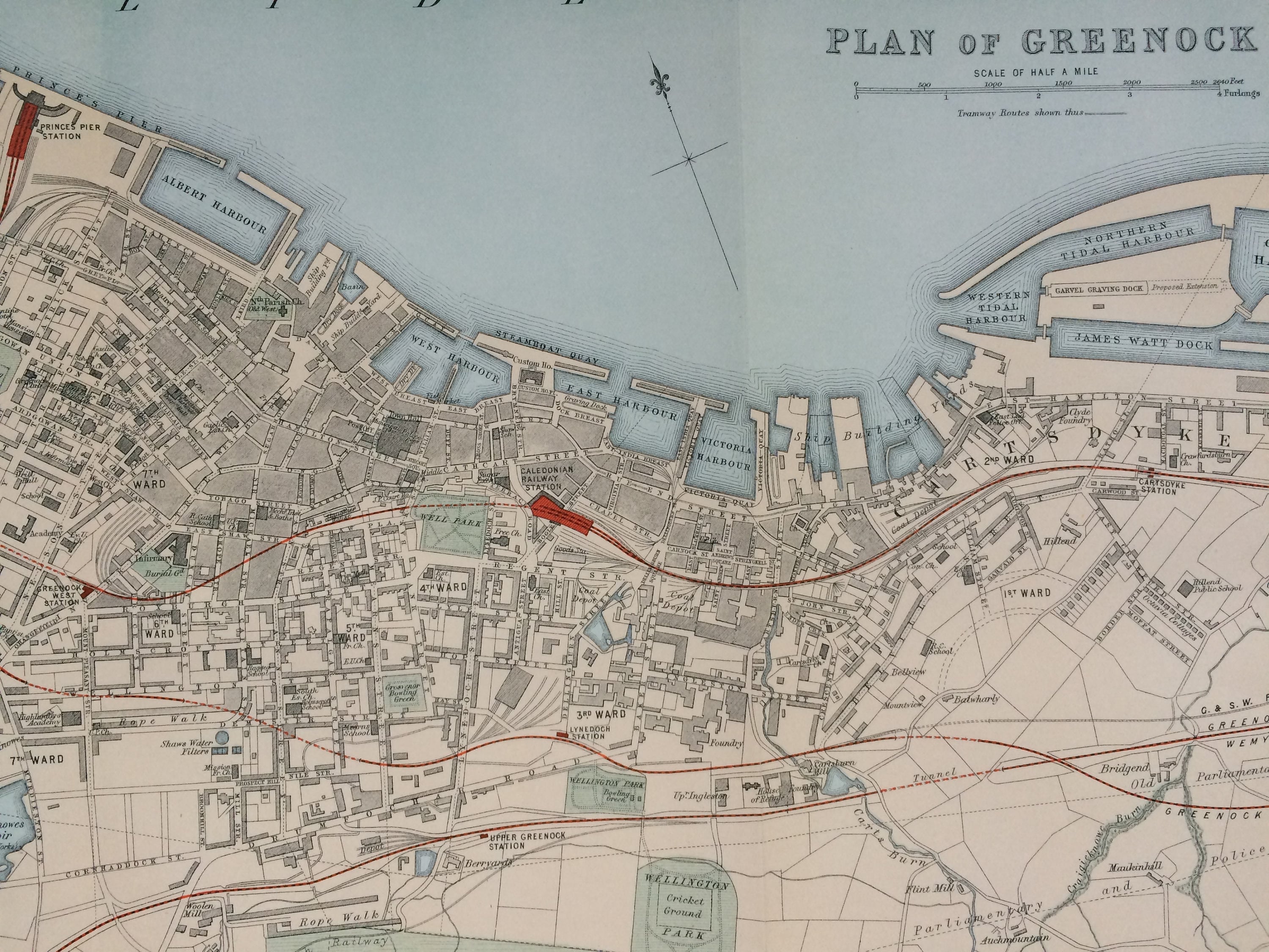 Street Map Of Greenock 1901 Plan Of Greenock Large Original Antique Map - Scottish Cartography,  Geography, Scotland, Gift Idea, Victorian Decor, City Plan