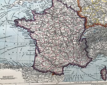 1880 France Original Antique Map - Mounted and Matted - Gift Idea - Vintage Map - Available Framed