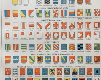 1923 Crests Shields Original Antique Print - Mounted and Matted - Decorative Art - Wall Decor - Heraldry