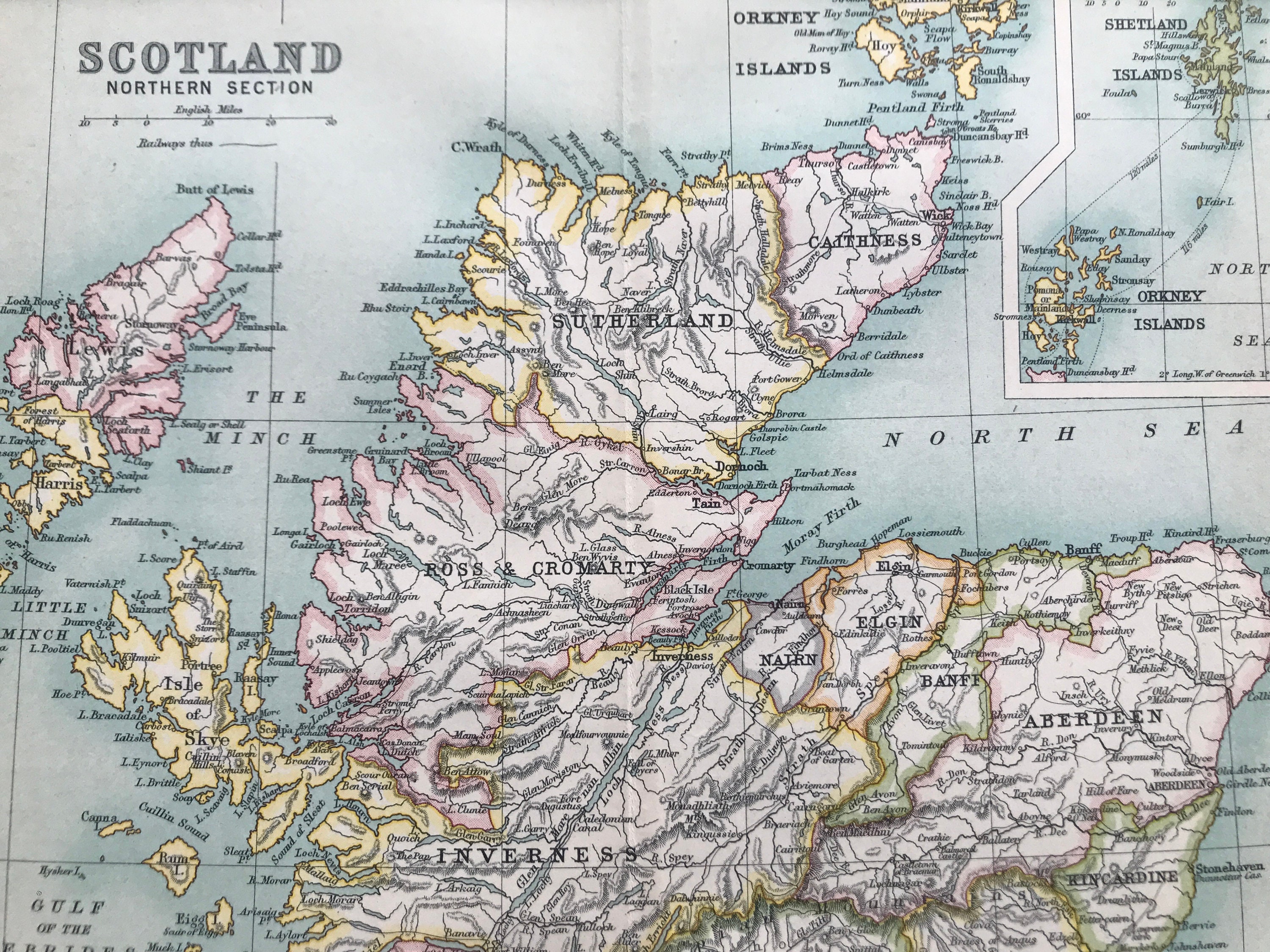 1912 Scotland (Northern Part) Original Antique Map - Mounted and Matted -  Available Framed