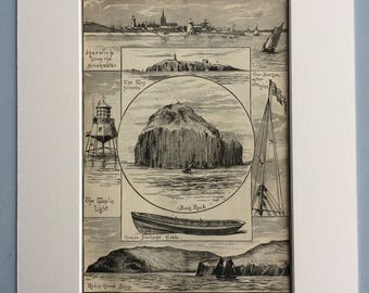 1890 The Cruise of the Christabel Original Antique Engraving - Victorian Decor - Robin Hood Bay, Farn Islands - Available Framed